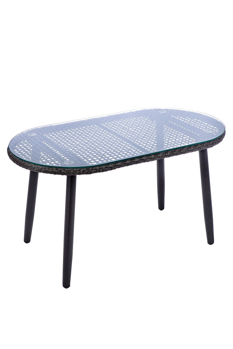4-tlg. Loungeset Cannobio aus Metall und Polyrattan in Anthrazit mit Glasplatte