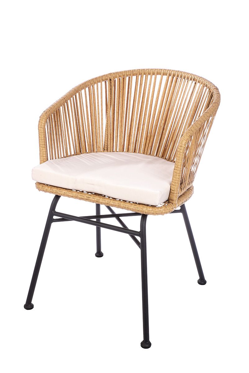 3 stuks Loungeset “Valencia” in naturel en crème – elegante metalen polyrotan set met glazen blad Modern design voor tuin en terras 