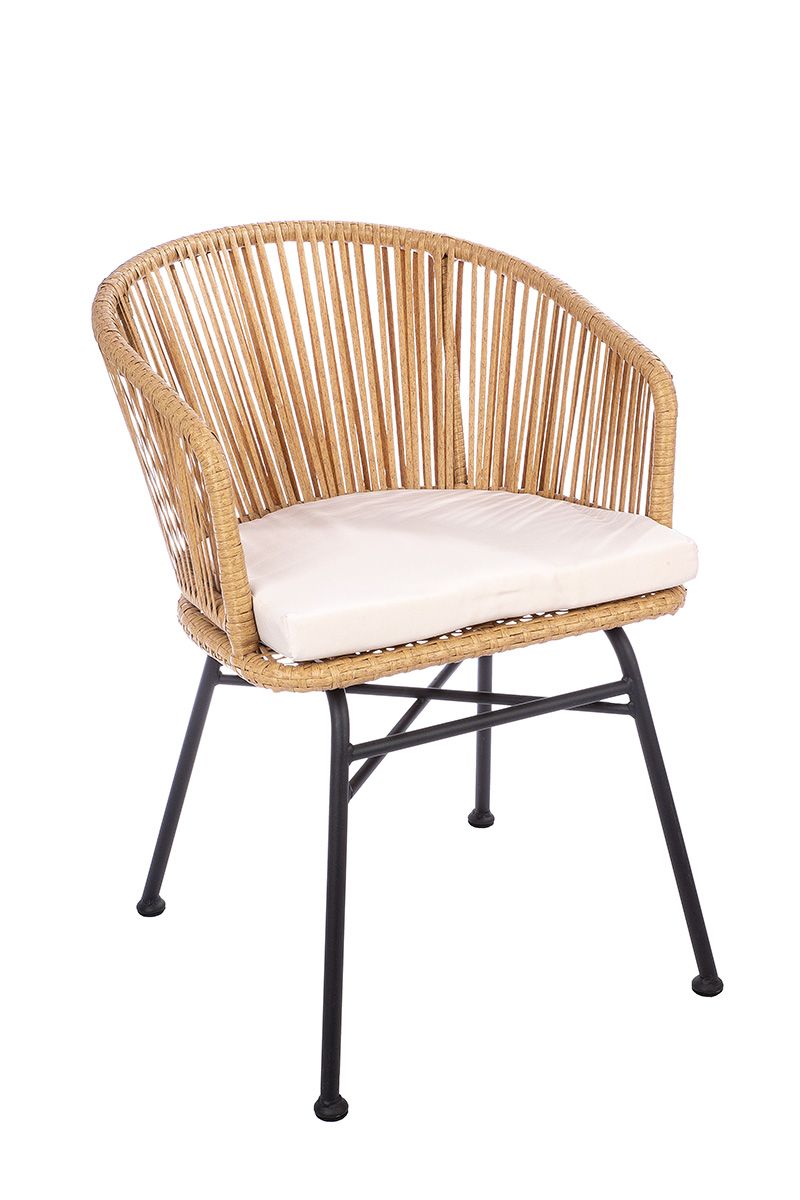 3 stuks Loungeset “Valencia” in naturel en crème – elegante metalen polyrotan set met glazen blad Modern design voor tuin en terras 
