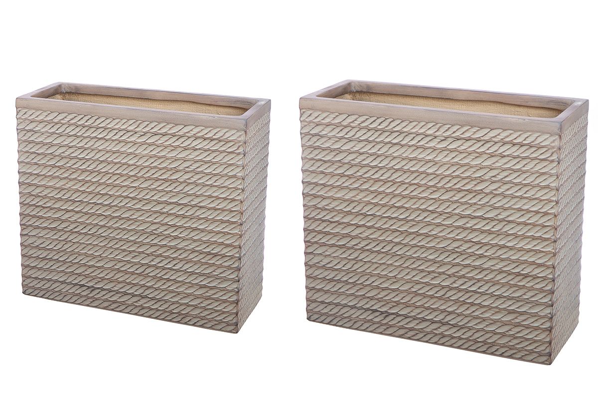 2er Set Fiberglas Pflanzgefäße Tavira Braun, Rechteckig