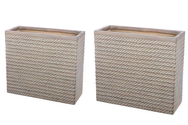 2er Set Fiberglas Pflanzgefäße Tavira Braun, Rechteckig