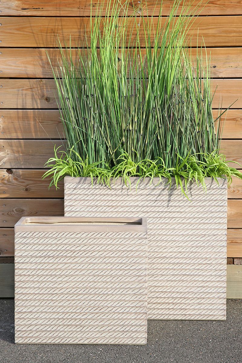 2er Set Fiberglas Pflanzgefäße Tavira Braun, Rechteckig