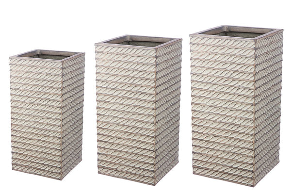 3er Set Moderne Fiberglas Pflanzgefäße Tavira Braun