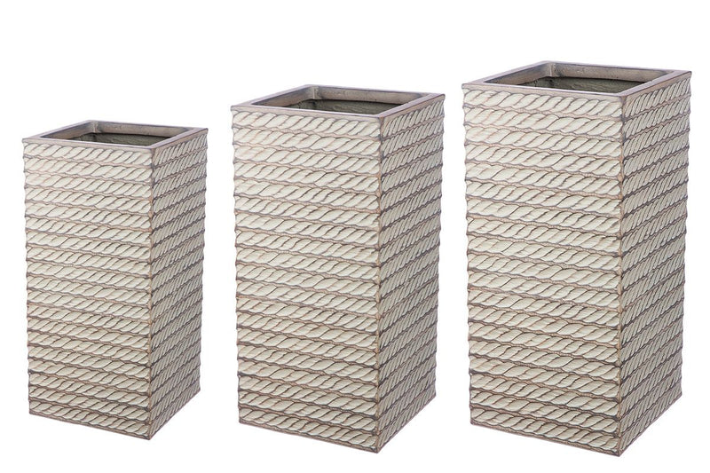 3er Set Moderne Fiberglas Pflanzgefäße Tavira Braun