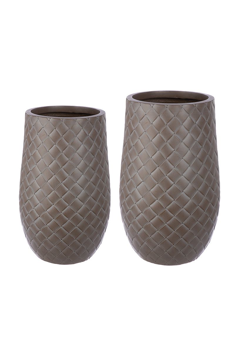 Planter set of 2 Tomar fiberglass brown outdoor