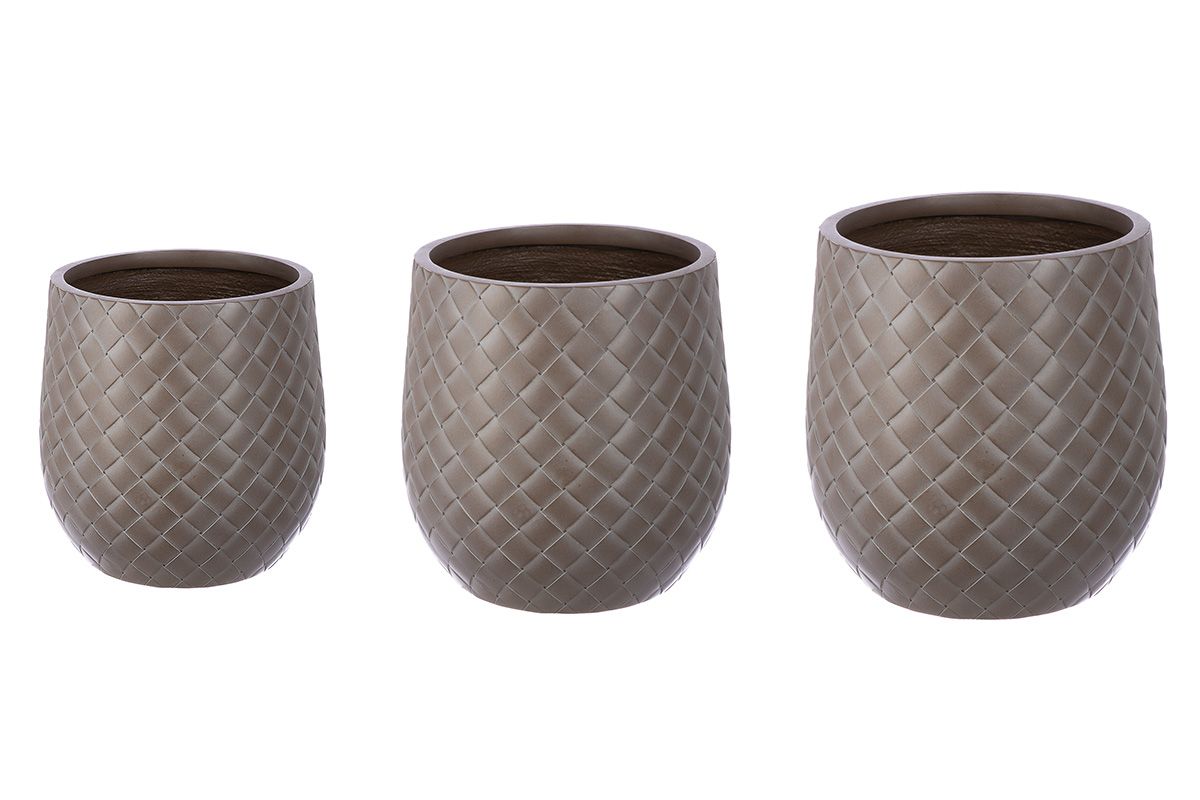 Planter Set of 3 Tomar Fiberglass Brown Outdoor