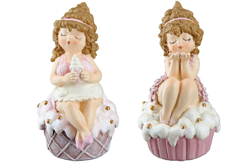 6er Set Kuchen Lady Cupcake Sitzend - Charmante Figuren in Pink und Weiß