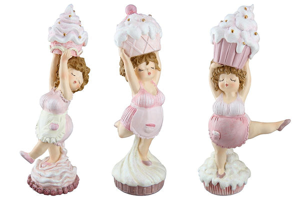 Set of 6 Cake Lady Cupcake Standing - Adorable figures in pink and white