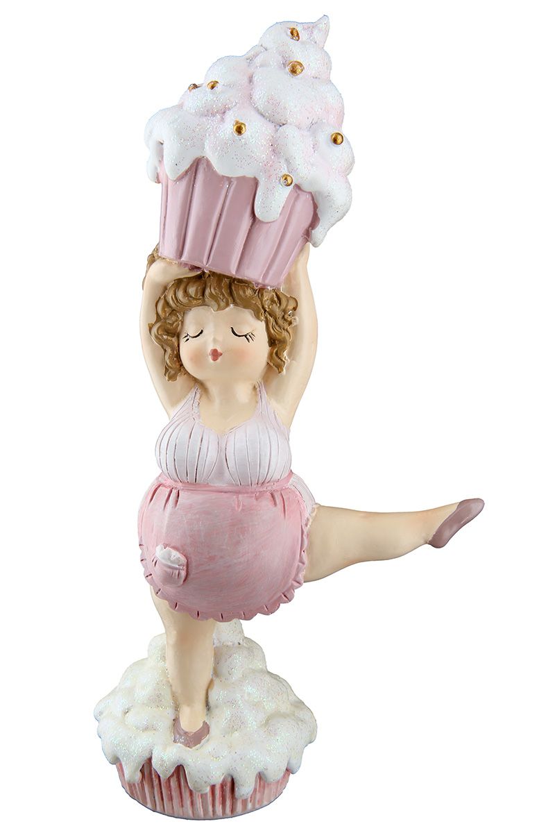 Set of 6 Cake Lady Cupcake Standing - Adorable figures in pink and white