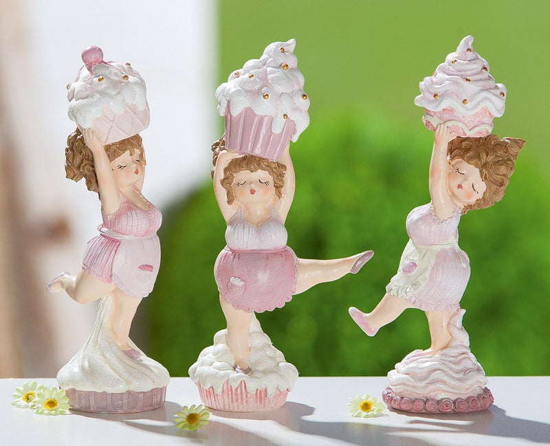 Set of 6 Cake Lady Cupcake Standing - Adorable figures in pink and white