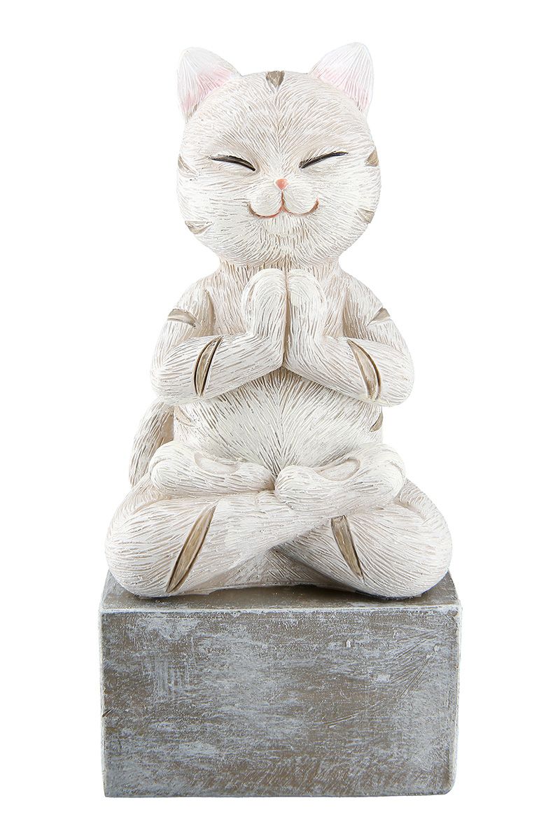 2er Set Figuren - Yoga Katze 'Kitten', 2fach Sortiert, Grau auf Base