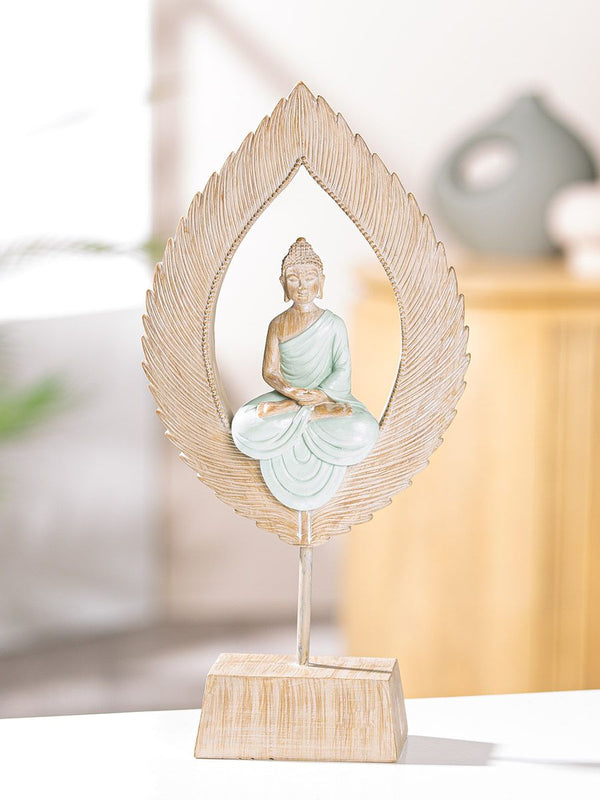 Set of 2 meditation sculptures "Meditation" with Buddha motif in feather shape
