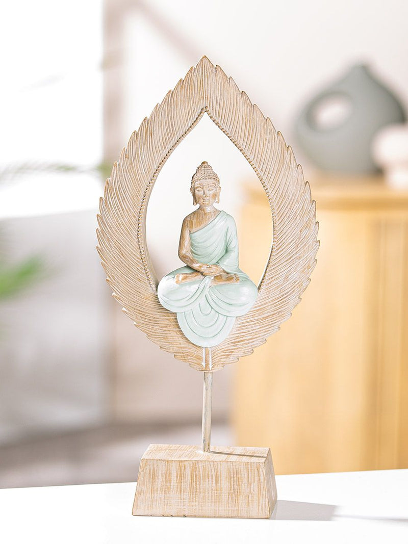 Set van 2 meditatiesculpturen "Meditatie" met Boeddha motief in veervorm