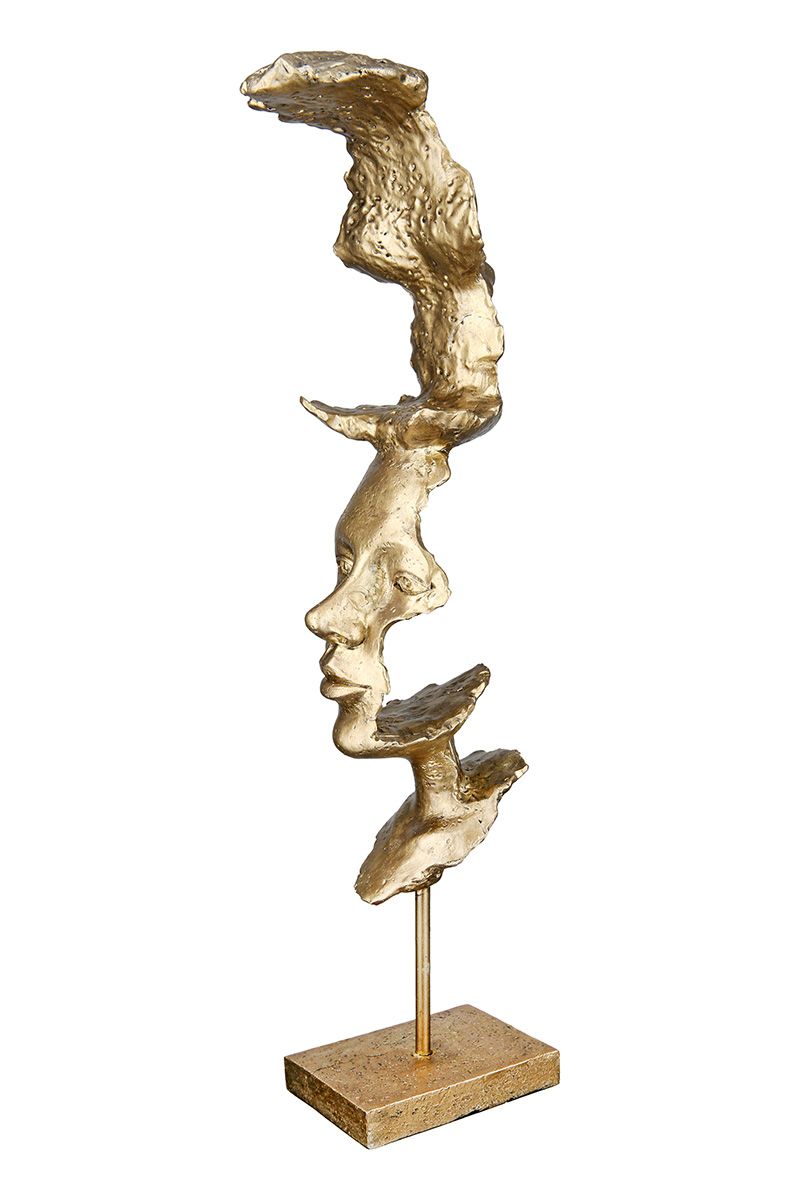 Set of 2 Soli sculptures with face motif in gold look