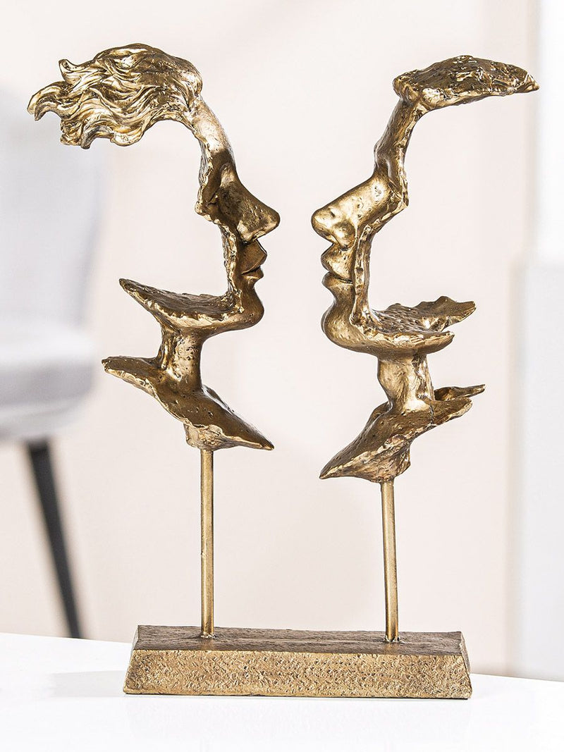 Elegante Goldfarbene Kunstharz-Skulptur 'Soli' auf Sockel – Einzigartiges Designobjekt