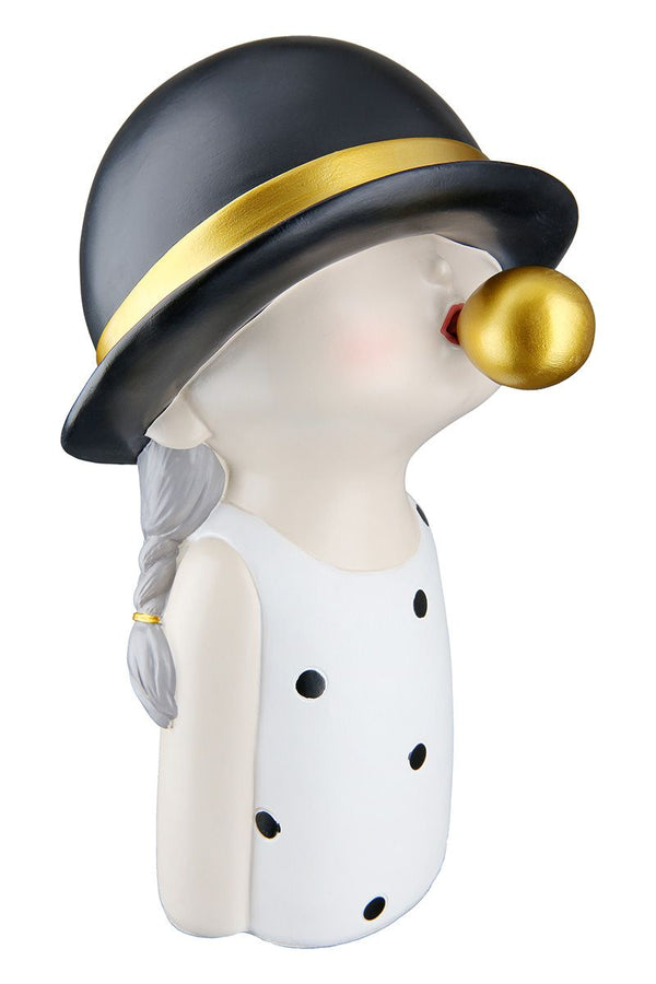 Set van 2 figuren - meisje met kauwgom, zwart/wit/goud