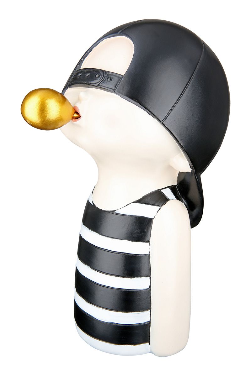 2er Set Figuren - Junge mit Bubblegum, Schwarz/Weiß/Goldfarben