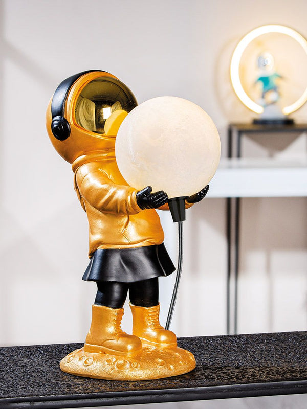 LED Tischleuchte 'Apollo' Astronaut mit Kopfhörer, Goldfarben/Schwarz, mit USB-Ladeanschluss