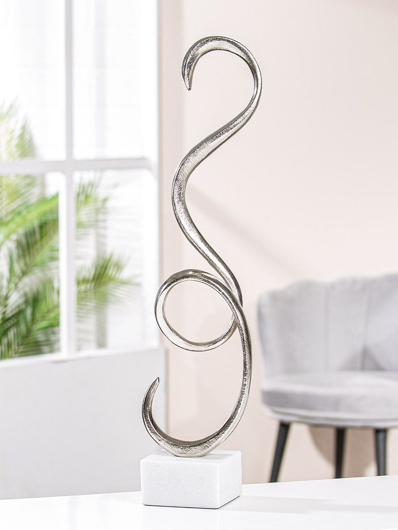 Aluminium sculpture "Spiral" on marble base in silver