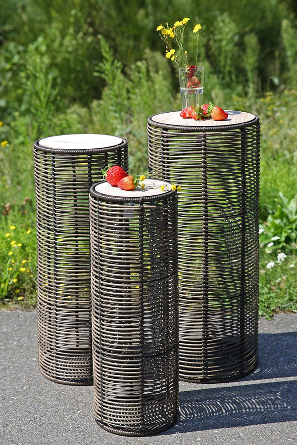 3er Set Zylindrische Säulen 'Rotin' – Polyrattan, Braun