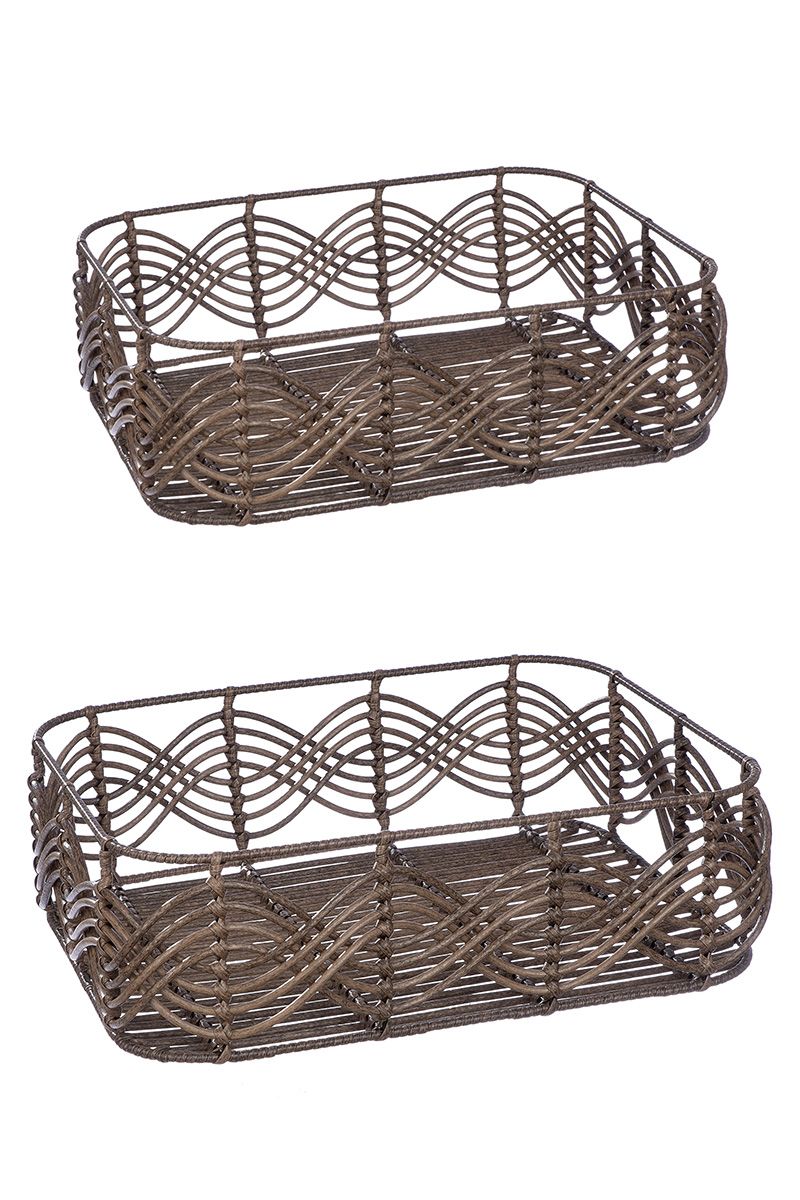 Rechteckiges Korb-Set 'Rotin' aus Polyrattan in Braun, 2 Größen