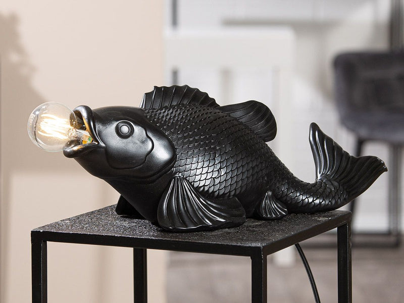 Table lamp "Koi" – synthetic resin in white or black with fish design