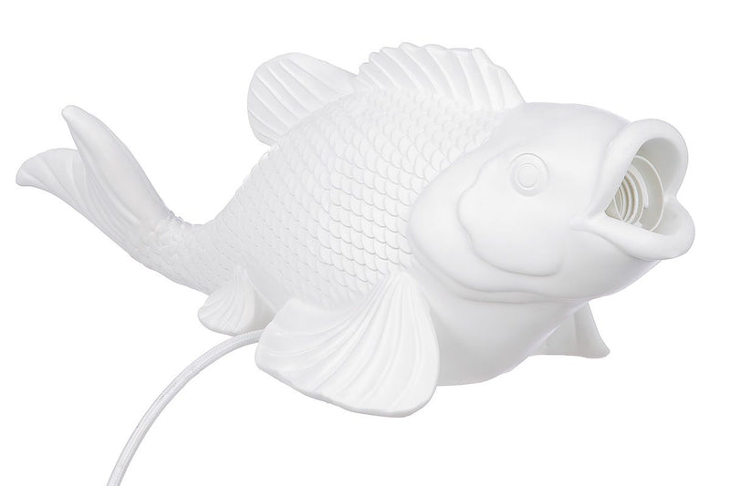 Table lamp "Koi" – synthetic resin in white or black with fish design
