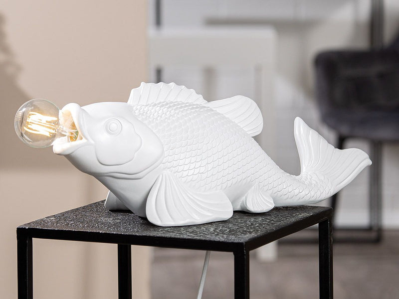 Table lamp "Koi" – synthetic resin in white or black with fish design