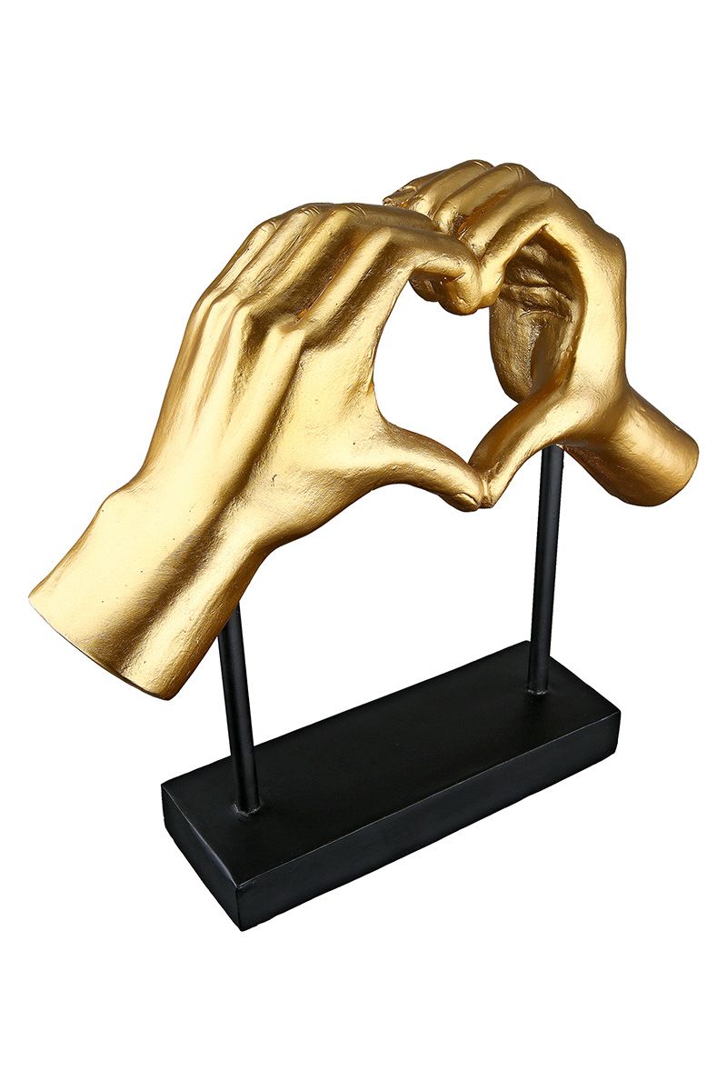 Goldfarbene Skulptur "Amour" Herz mit Händemotiv