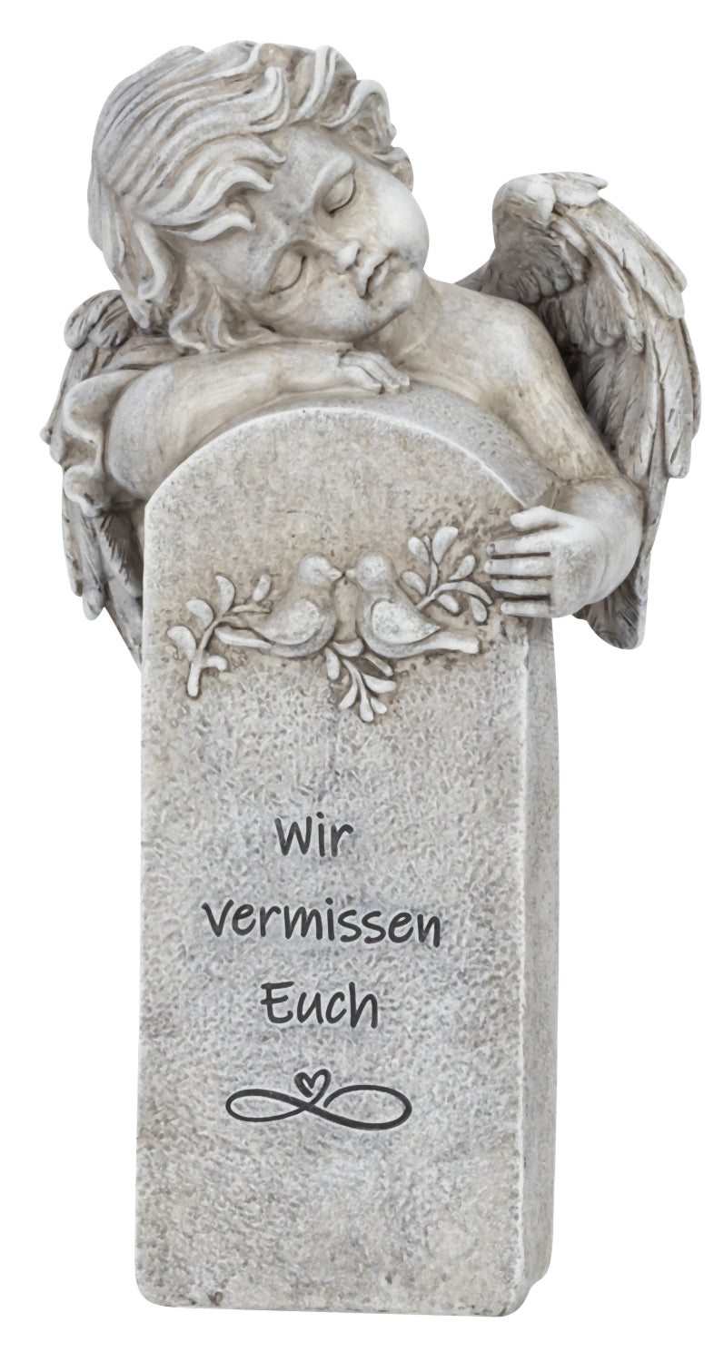 Grabengel Erinnerungslicht mit Spruch Wir vermissen Euch 36 cm