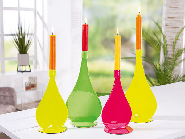 3er Set Stabkerzenleuchter 'Rio' in Neonfarben mit Gold Interieur, 21 cm Höhe