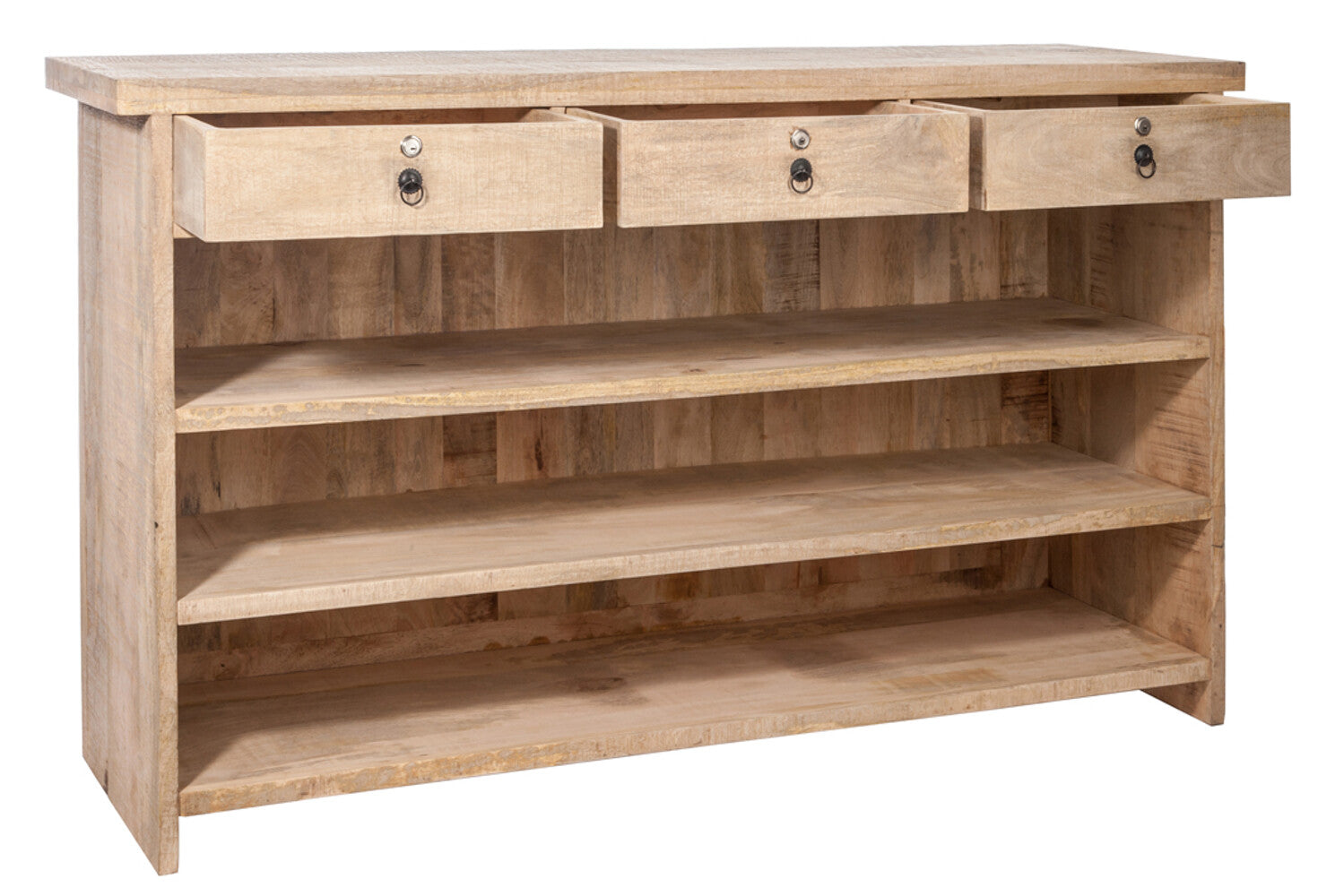 Custom-made "Naturell" bar - real wood with 3 drawers, work surface and 3 shelves