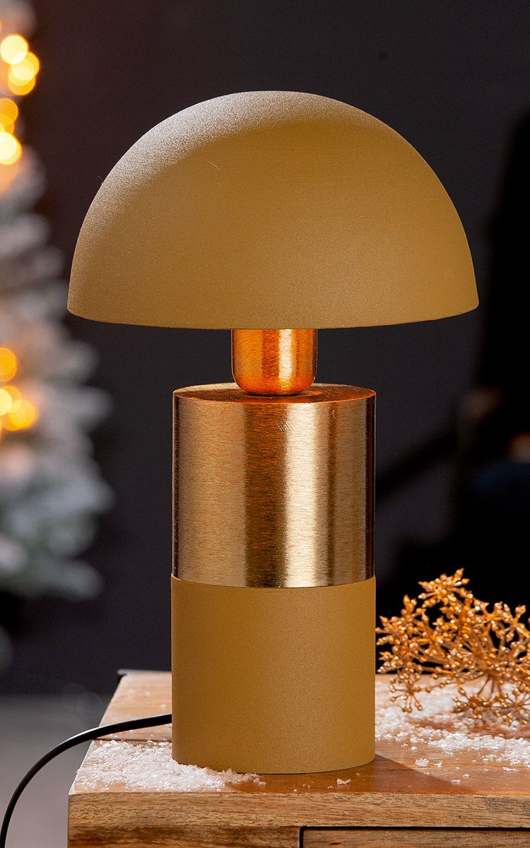 Elegante Pilz Tischlampe 'Mushroom' in Curry-Gold – Metall, 33 cm