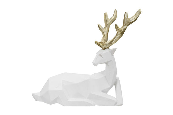 Set of 2 Haimo deer figurines made of white resin with golden antlers