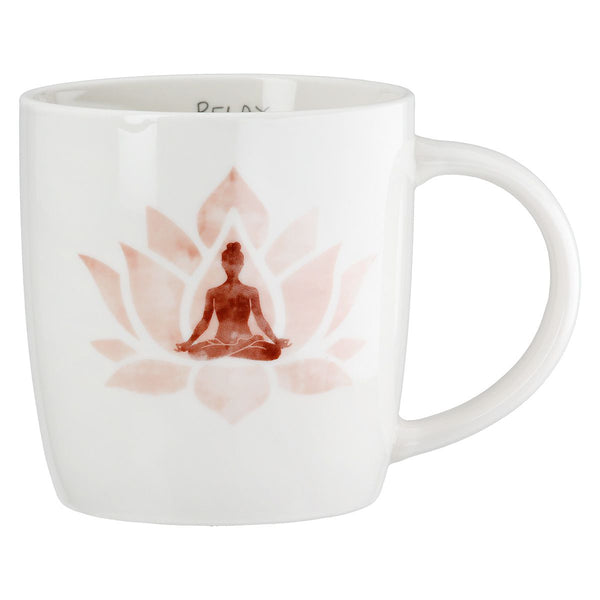 6er Set Tassen Namaste mit Lotusmotiv – Porzellan in Weiß und Rot