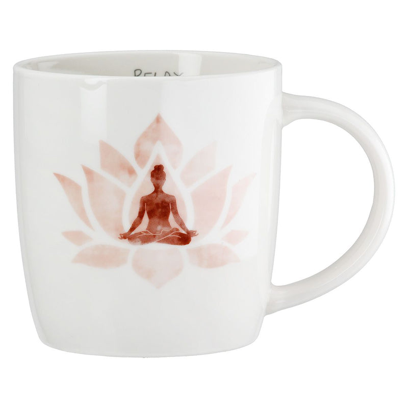 6er Set Tassen Namaste mit Lotusmotiv – Porzellan in Weiß und Rot