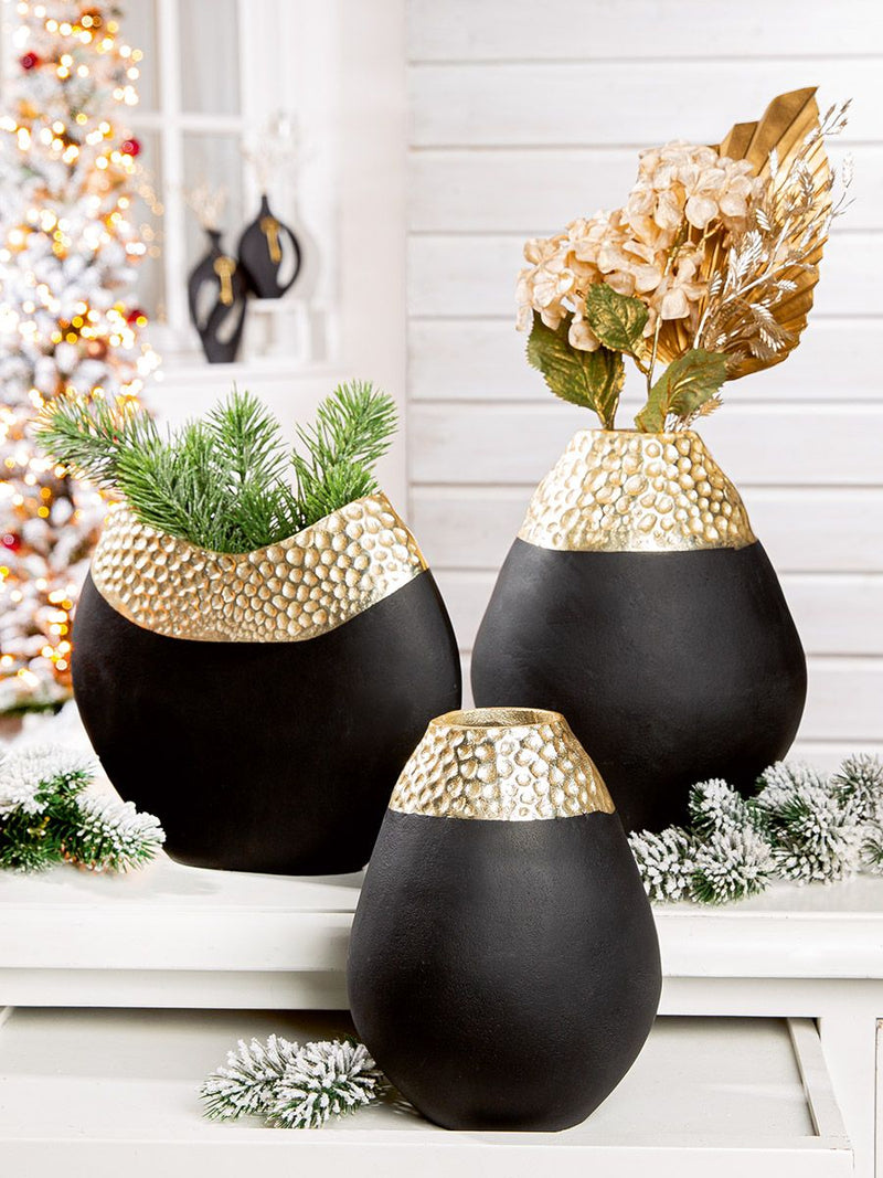 Bulbous Vase Imperium Aluminium Gold Black 21 cm