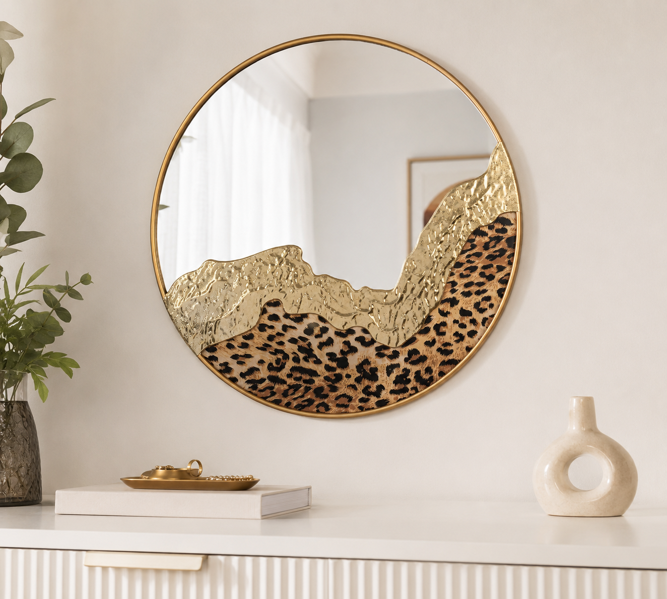 Spiegel Leopard Rund Metall Gold