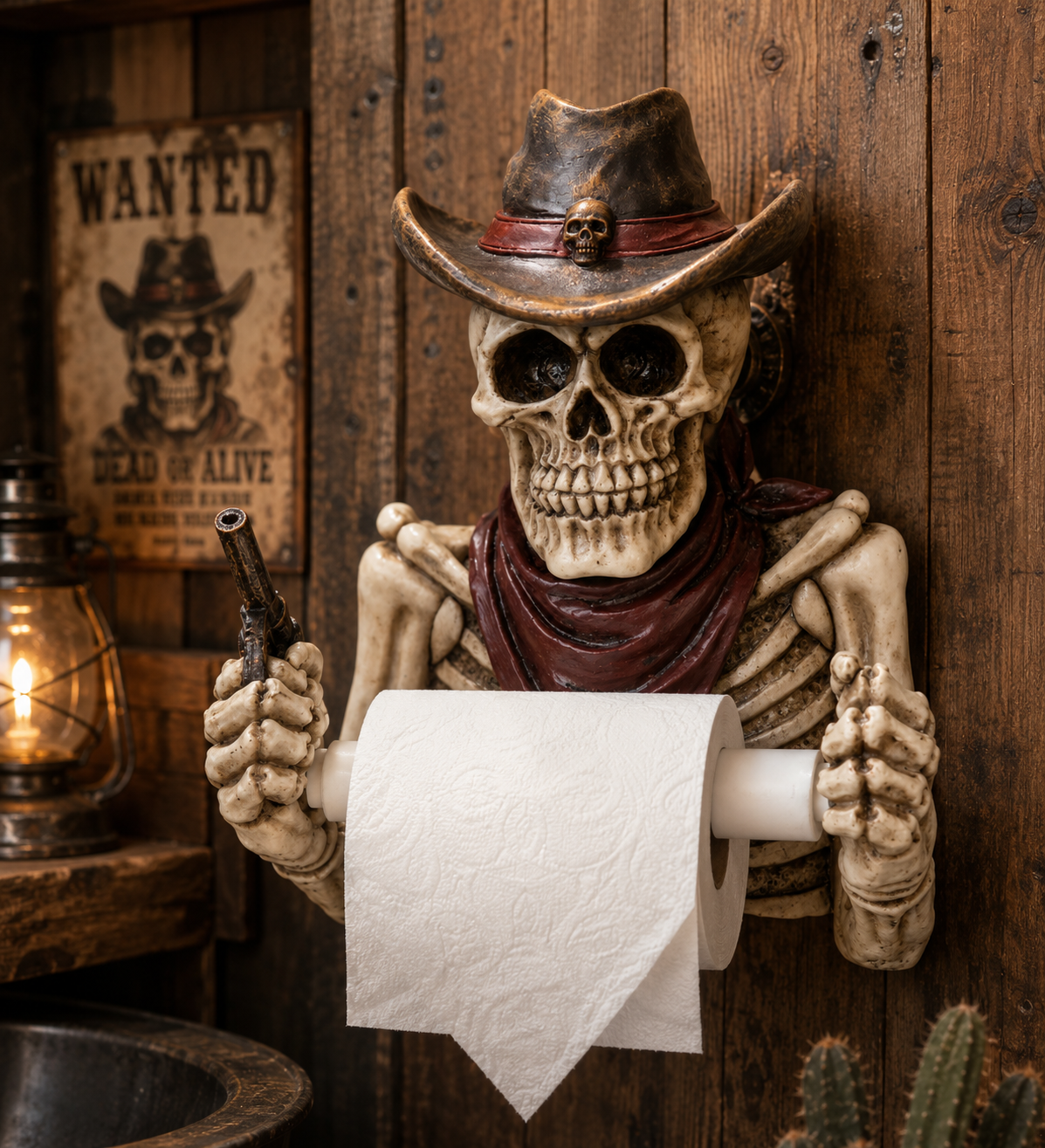 Halloween Toilettenpapierhalter Wild Skull Totenkopf Cowboy