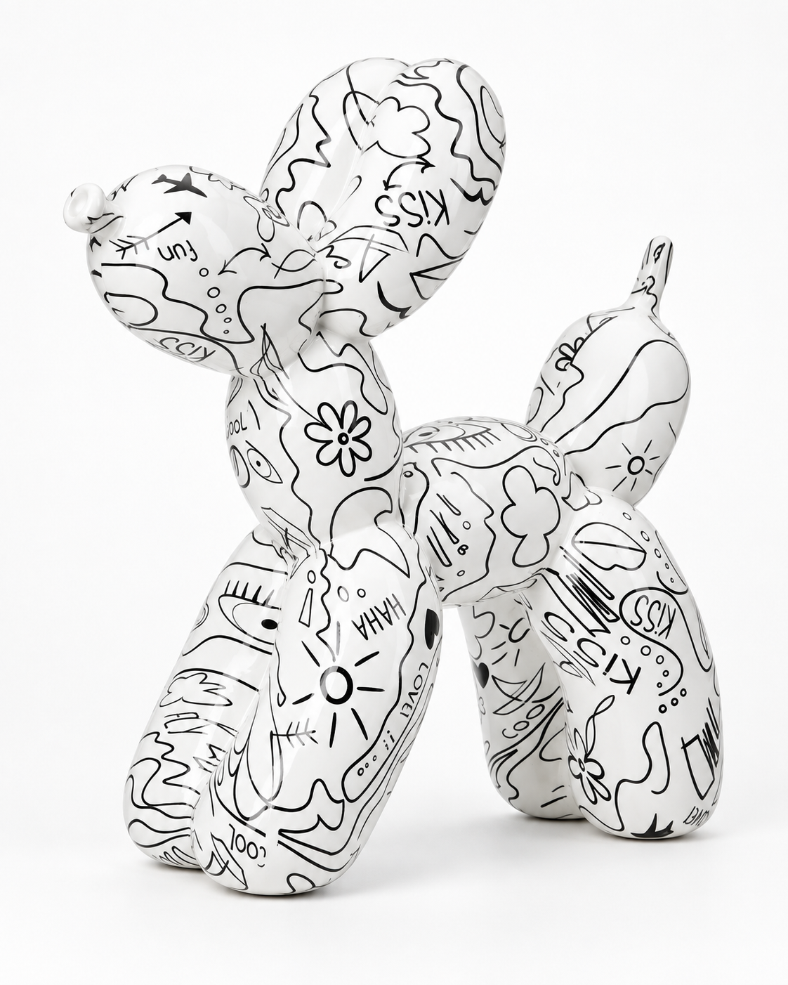 Dekofigur Doodle Dog Ballonhund weiß schwarz 26 cm