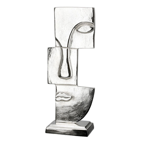 Skulptur Modern Muse Silber – Gesicht Deko aus Aluminium 44 cm