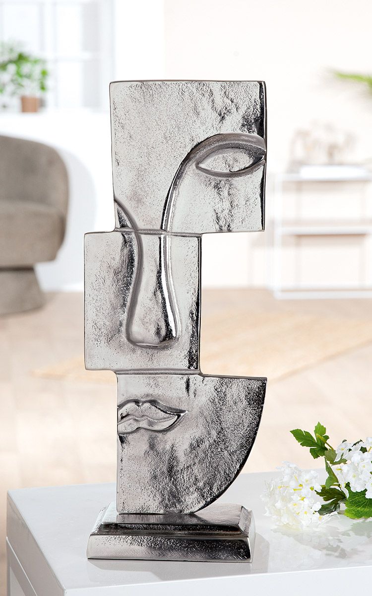 Skulptur Modern Muse Silber – Gesicht Deko aus Aluminium 44 cm