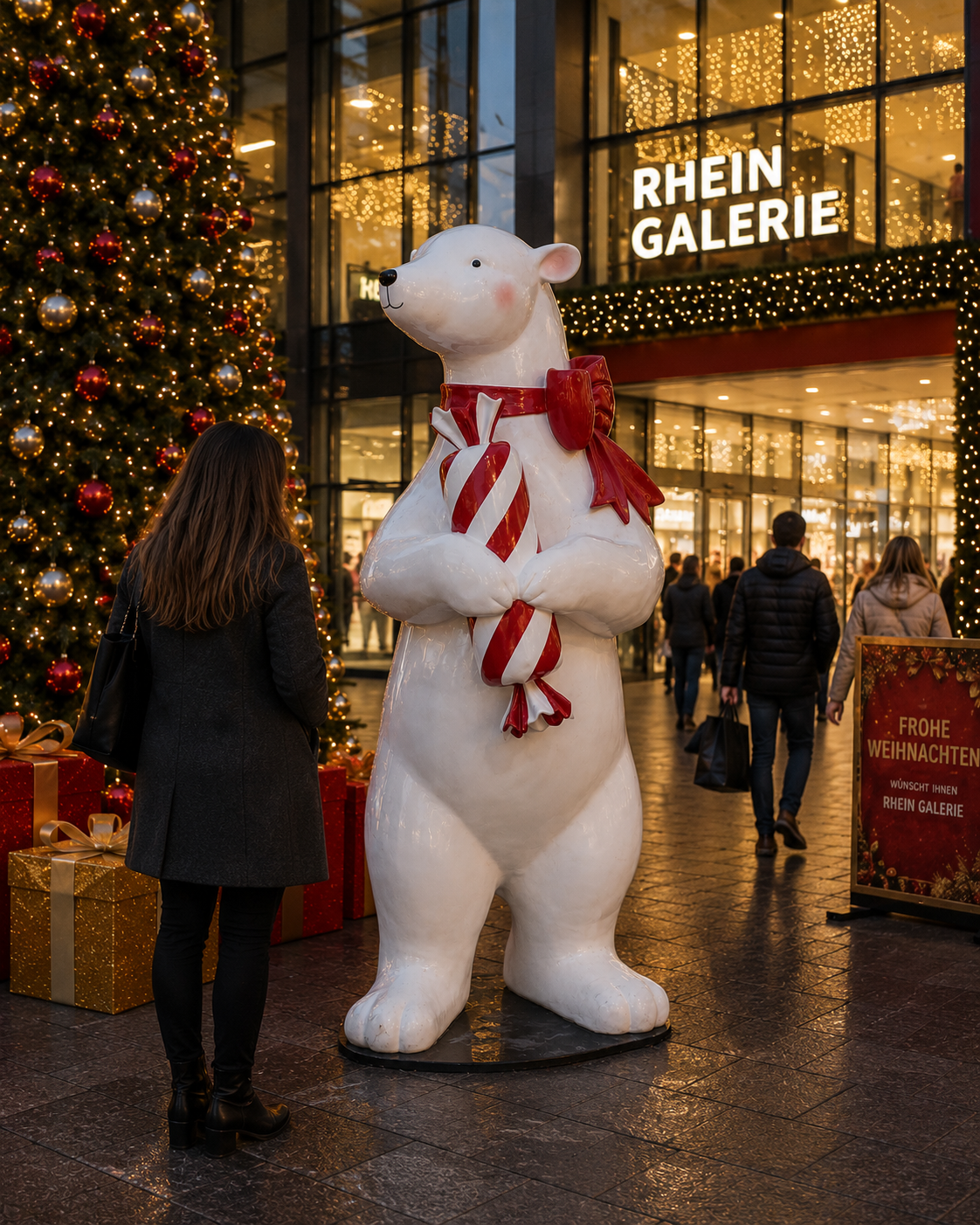 XXL Weihnachtsfigur Eisbär Polarino mit Süßigkeiten 185cm