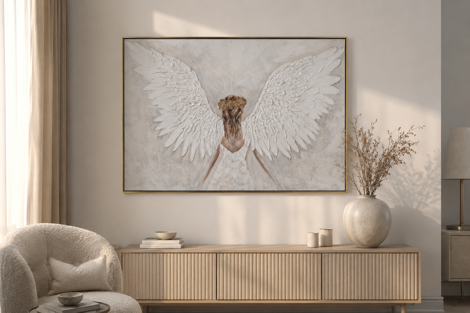 Wandbild Engel Seraphiel Leinwand Weiß Gold 122x82cm