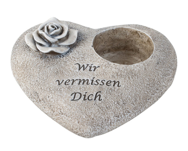 Grave heart We miss you – memorial stone with candle holder 20cm