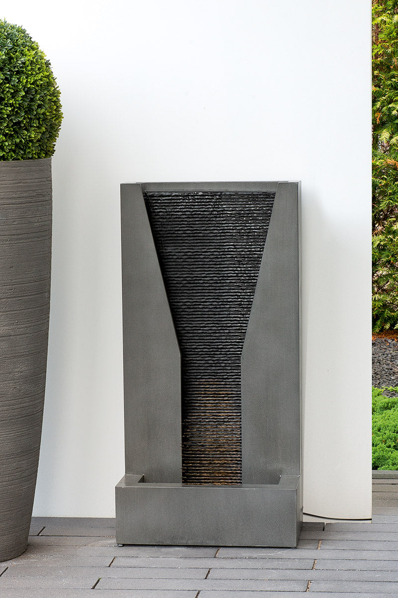 LED Gartenbrunnen Cascata rechteckig grau 92cm aus Stahl