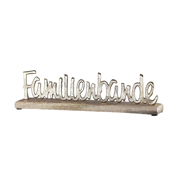 Familiebanden-opschrift gemaakt van aluminium en mangohout
