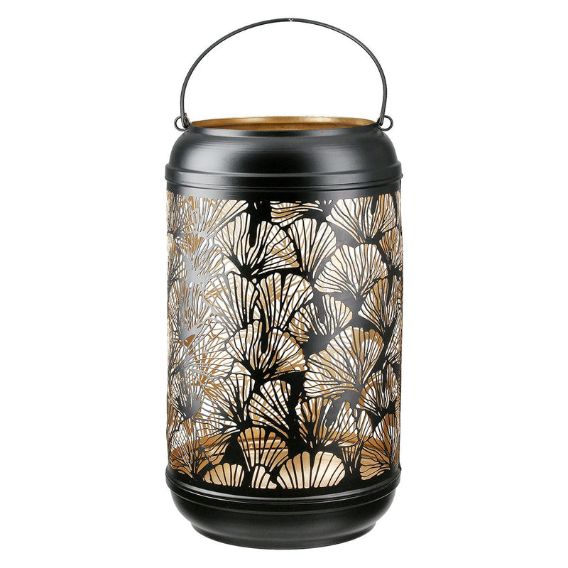 Lantern Ginkgo Metal Black with Handle