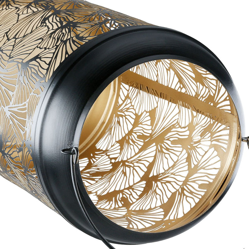 Lantern Ginkgo Metal Black with Handle