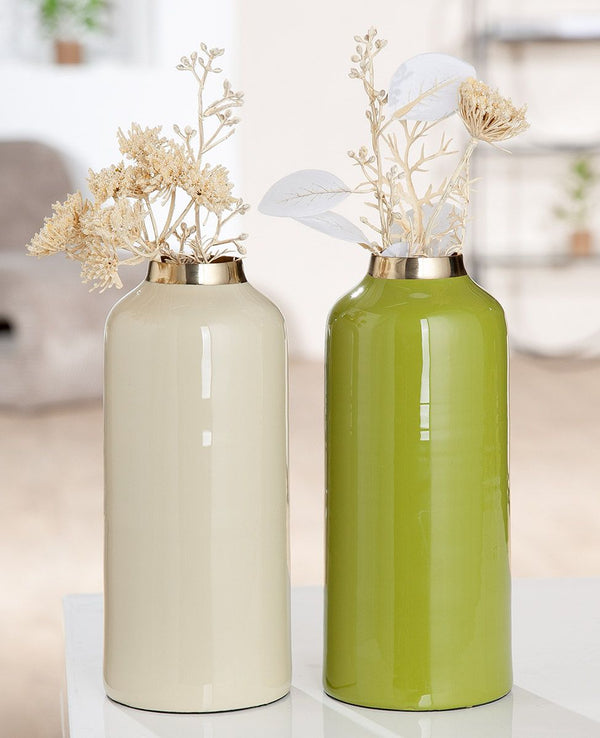Vase Roro set of 2 made of metal in cream and green